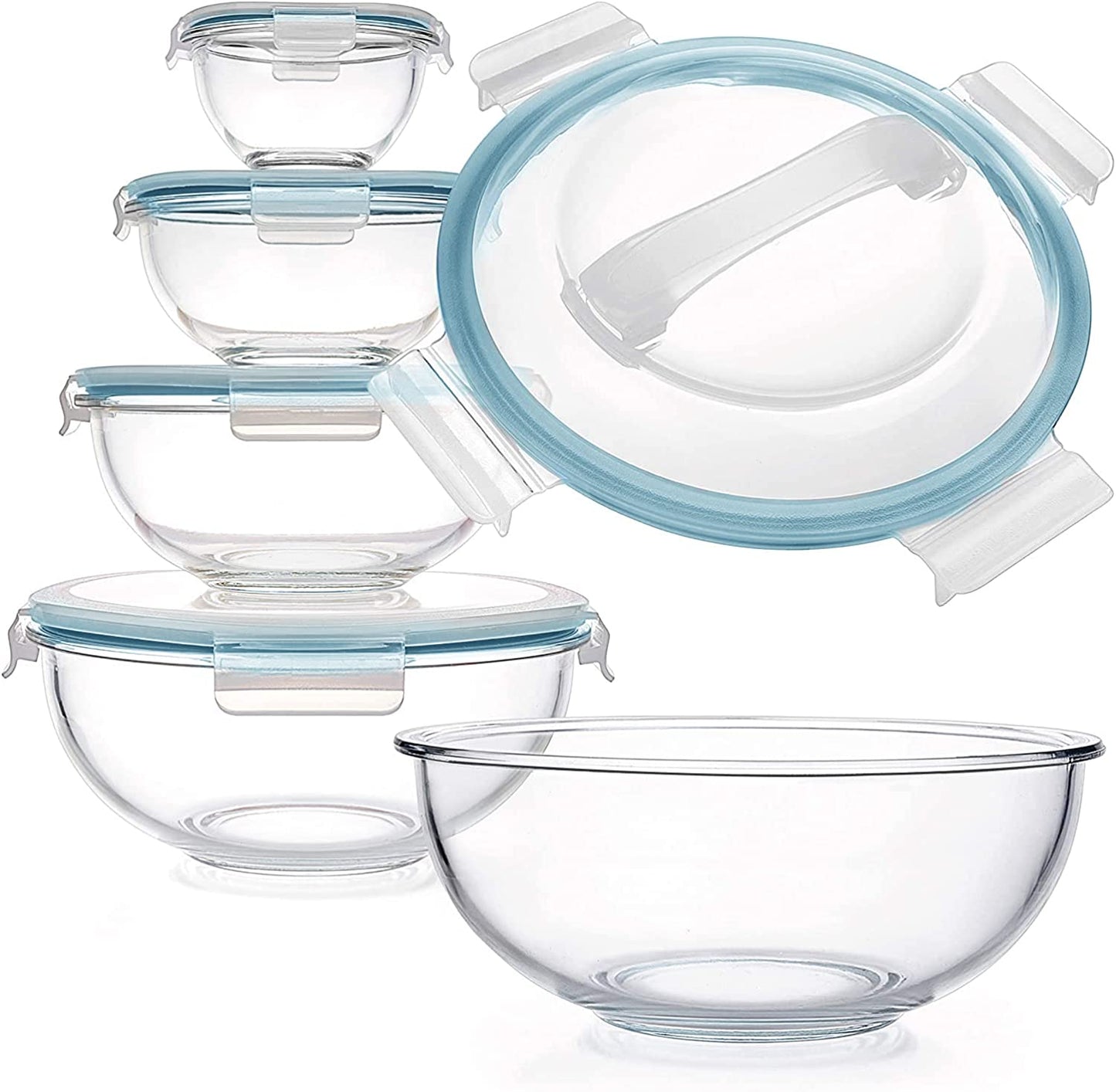 Glass Mixing Bowl with Lids Set of 5(0.2QT, 0.5QT, 1.1QT, 2.1QT, 3.75 QT)