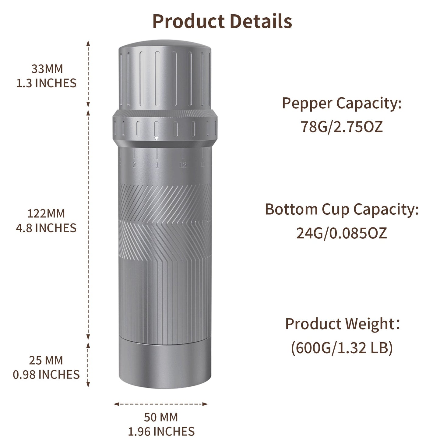 Professional Pepper Grinder Mill,Heavy Duty High Output Aluminum Pepper Mill