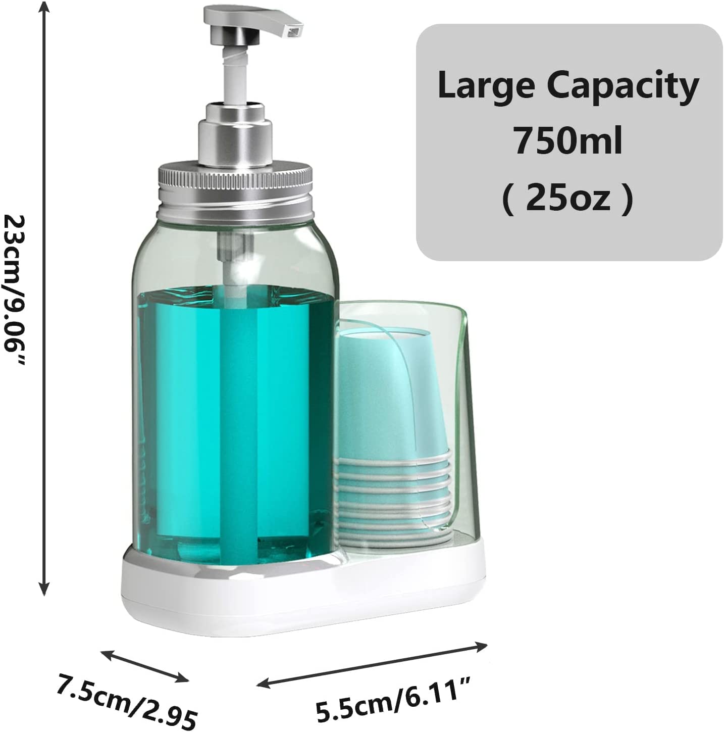 25oz Mouthwash Dispenser for Bathroom, Plastic Mouthwash Dispenser with Cup Holder