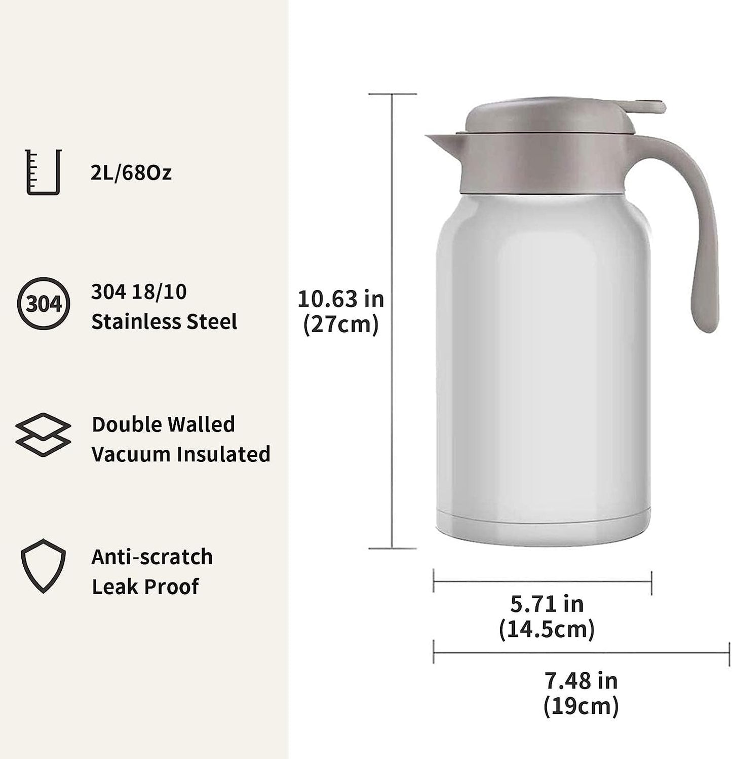 68oz Coffee Carafe 18/10 Stainless Steel/Double Walled Vacuum Insulated Thermal Carafe