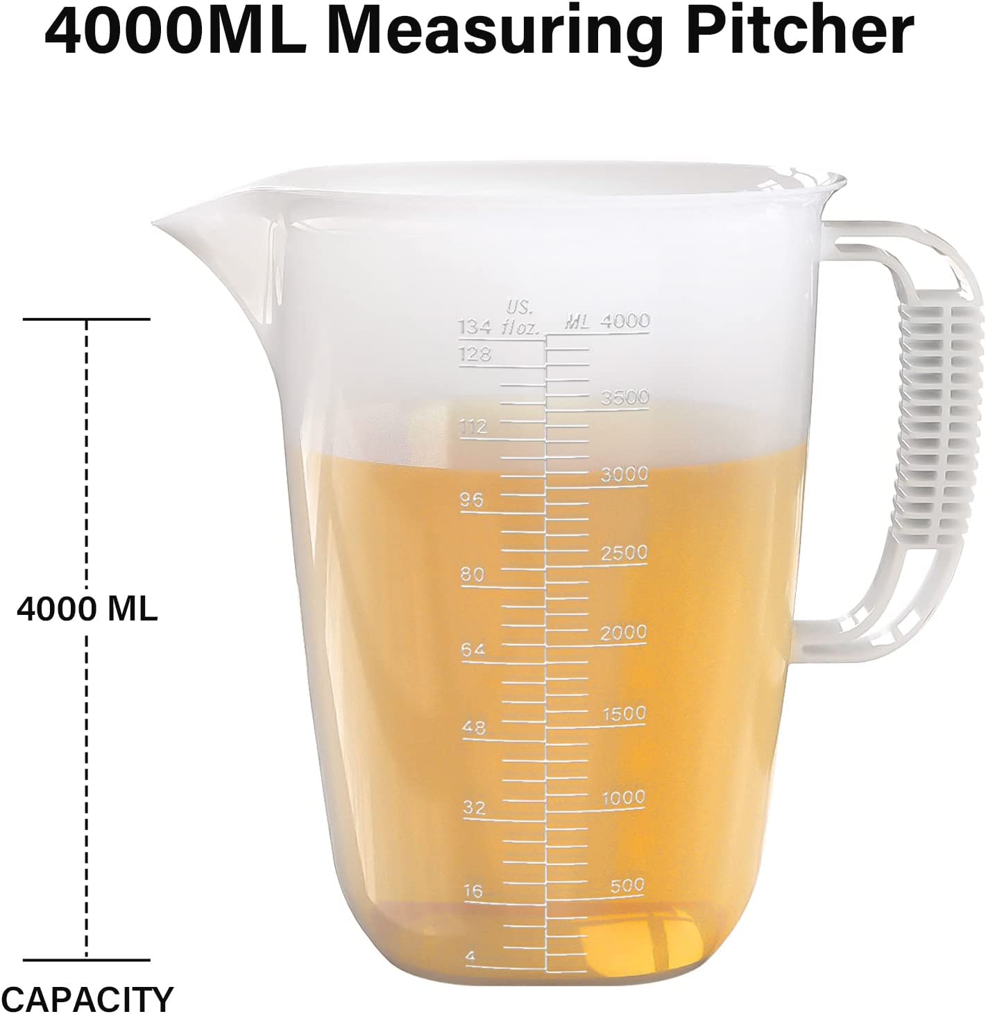 134oz Plastic Measuring Pitcher, Large Measuring Cup with Spout and Handle