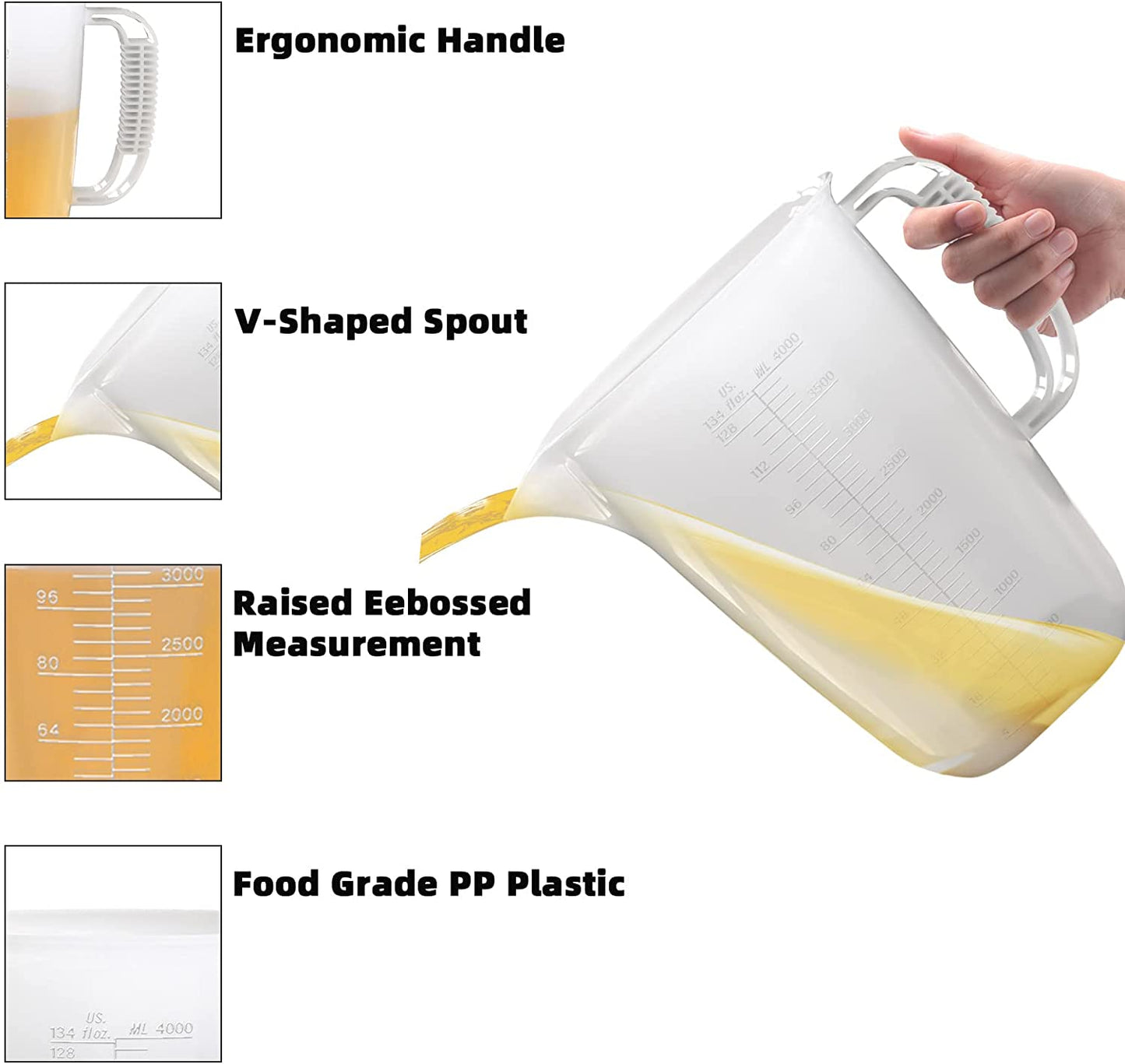 134oz Plastic Measuring Pitcher, Large Measuring Cup with Spout and Handle